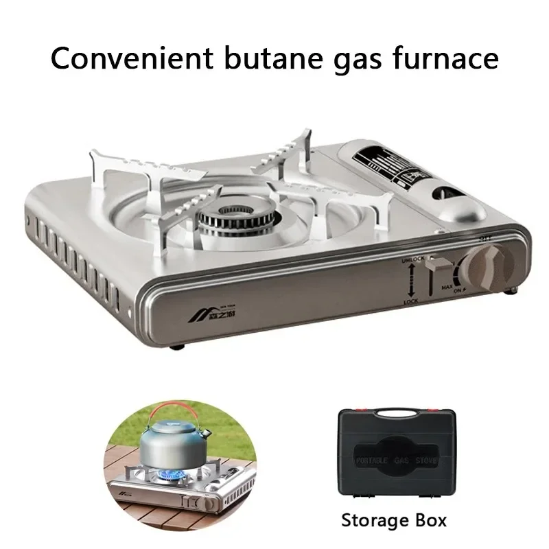 2900W Stainless Steel Cassette Furnace Outdoor Portable Camping Gas Stove BBQ Tourist Gas Burner with Storage Box Picnic Cooker