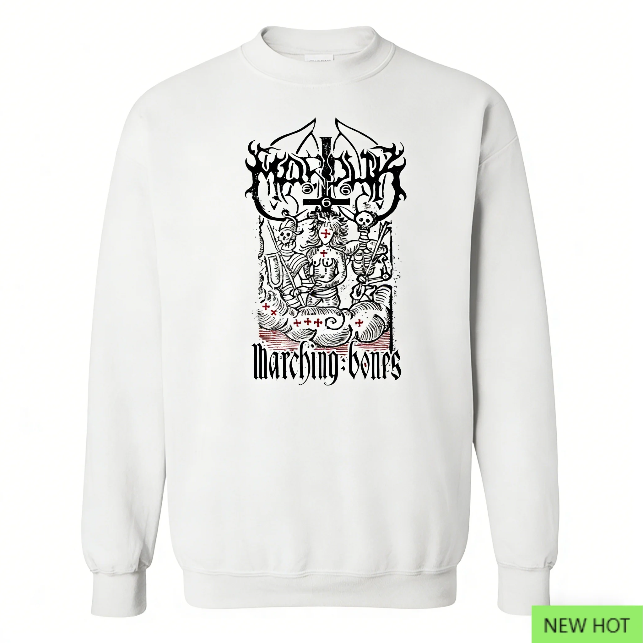 سترة بغطاء للرأس من Enom Prison برسومات عظام مسيرة وطباعة بيضاء كاجوال للجنسين لمحبي المعادن السوداء