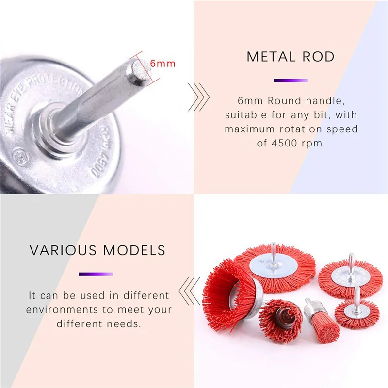 

A63X-12Pcs Nylon Filament Abrasive Wire Brush Wheel & Cup Brush Set With 1/4 Inch Shank,6 Sizes Nylon Drill Brush Set Perfect