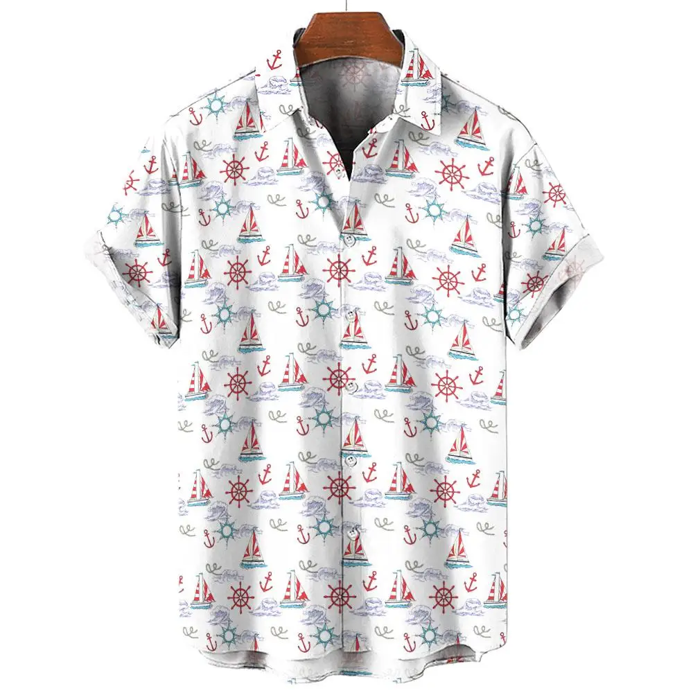 3d Anchor Print Hawaiian Shirts For Men Beach Casual Men's Shirt Summer New Men Tops Loose Oversized Short Sleeve Shirts For Men