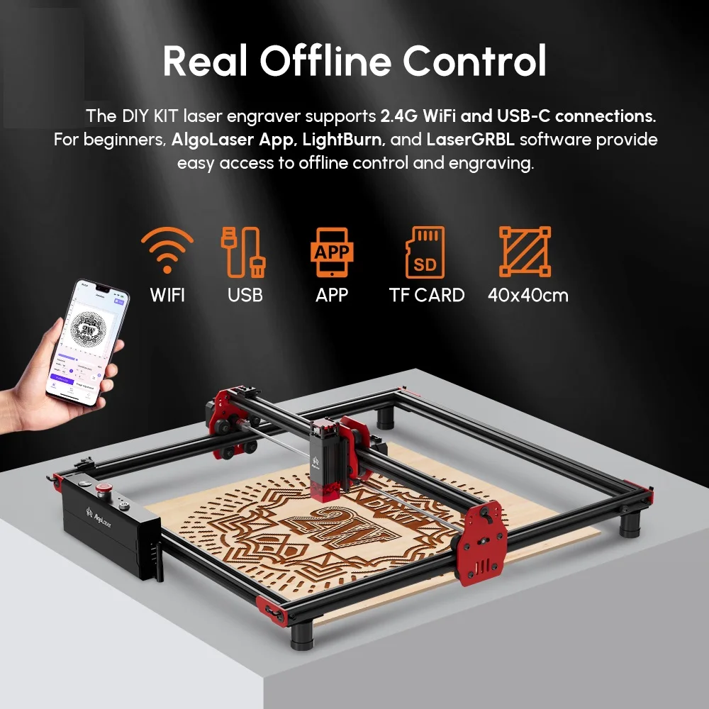 Imagem -06 - Algolaser Máquina de Corte e Gravação a Laser Controle Offline Marca Acrílica 40*40cm Mesa Ferramentas para Trabalhar Madeira Impressora Kit Diy