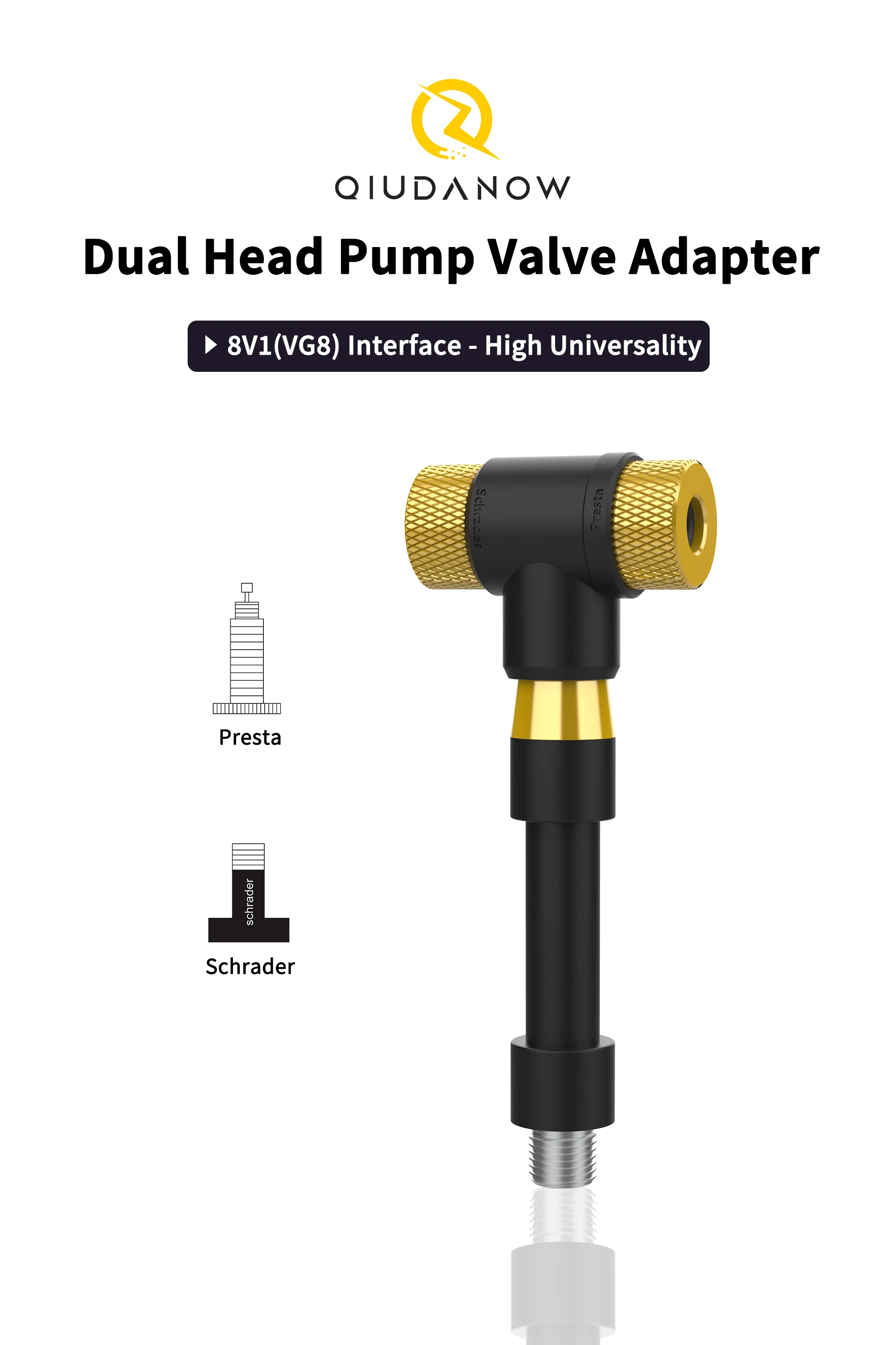 Doppelkopf-Fahrradpumpenadapter, Ventiladapter für Fahrräder, F/V A/V Schrader/Presta Ventiladapter für Fahrradausrüstung – Detail 1