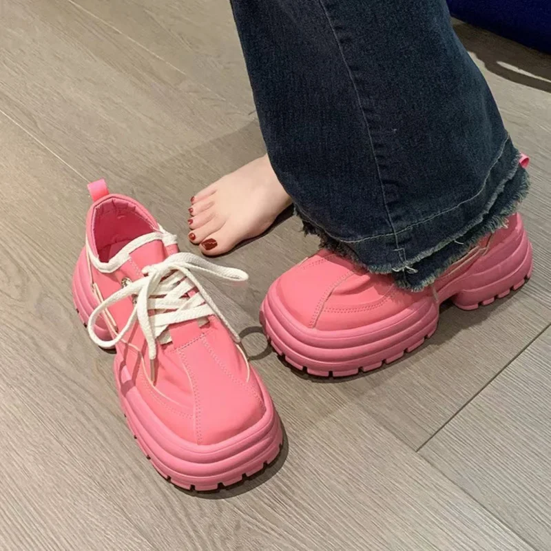 

2026 Spring Summer Dopamine Pink Dad Shoes for Women Chunky Platform Sneakers Height Increasing Casual Sports Shoes for Women