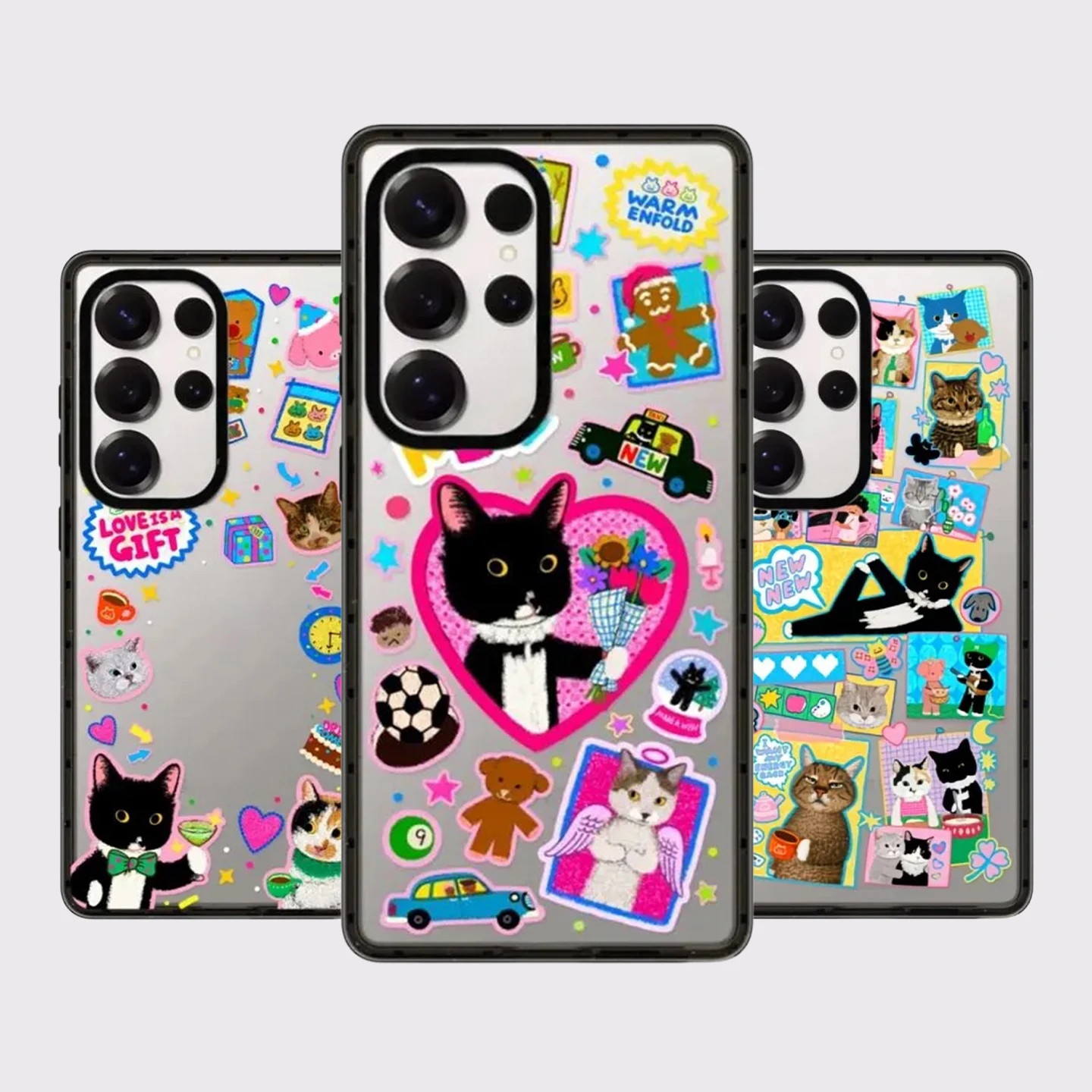 

Cute Flower Cat Pattern Acrylic Black Border Case for Galaxy S26 S25 S24 S23 Ultra S26U S24+ S25+ S26 Plus Protective Case