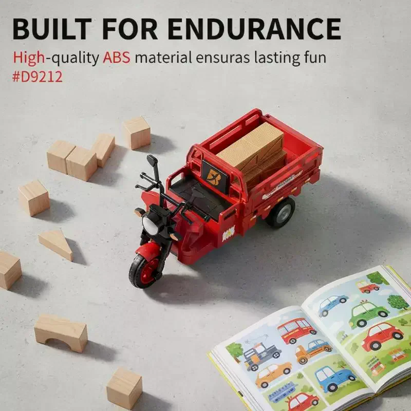 

Simulation Tricycle Toy Model Inertia Driving Courier Car Realistic Pull Truck Diecast Toys Kids Pull Back Motorcycle Boy Gift