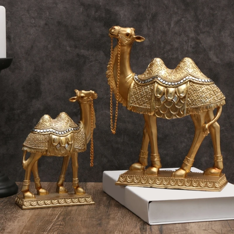 Gold Brass Camels Figurine Small Statue for Office Home Desk Decoration Animal Ornament