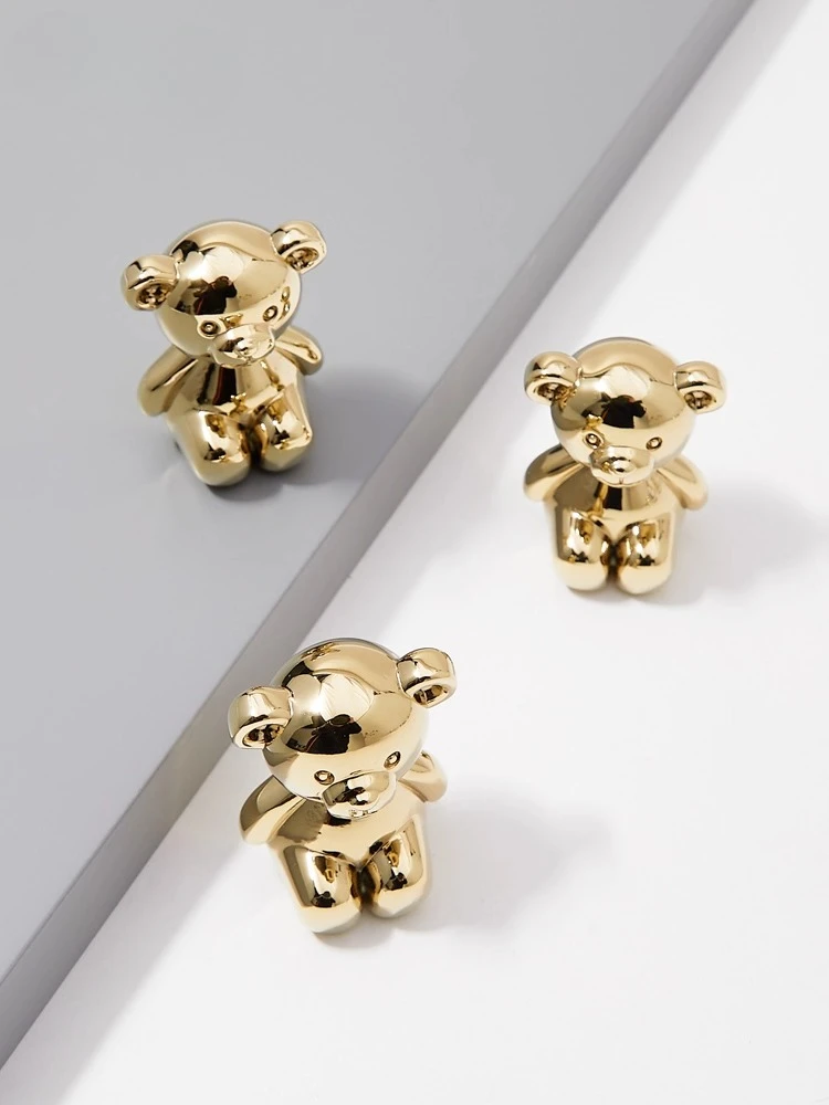 

Childrens room creative bear brass gold handle modern simple light luxury wardrobe door cabinet drawer