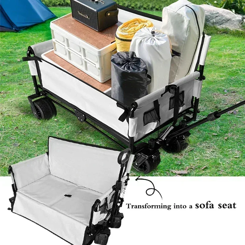 RV Outdoor Folding Cart Sofa Chair Multifunctional Sofa Fishing Cart Wagon Push Pull Big Wheels Handle Camping Cart