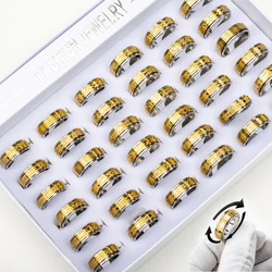 High Quality 24 Pieces/lot Titanium Steel Waterproof Engraving Printing Rotating Ring For Men Women Relieve Anxiety Jewelry