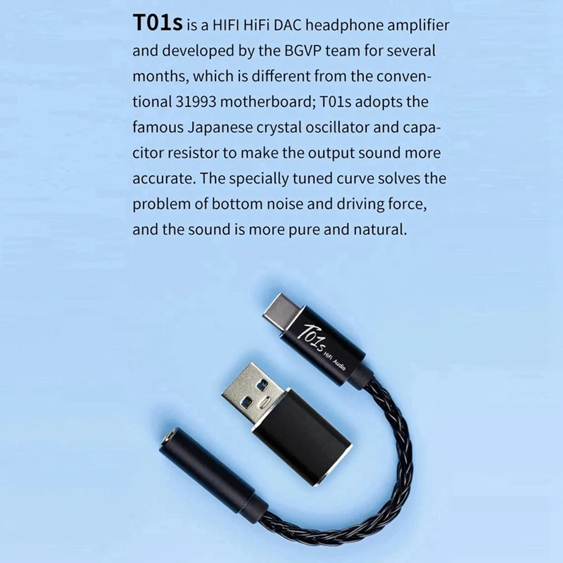 T01s DAC 오디오 하이파이 이어폰 앰프, USB C타입-3.5mm 잭 오디오 어댑터, 32 비트 디지털 디코더, AUX 컨버터
