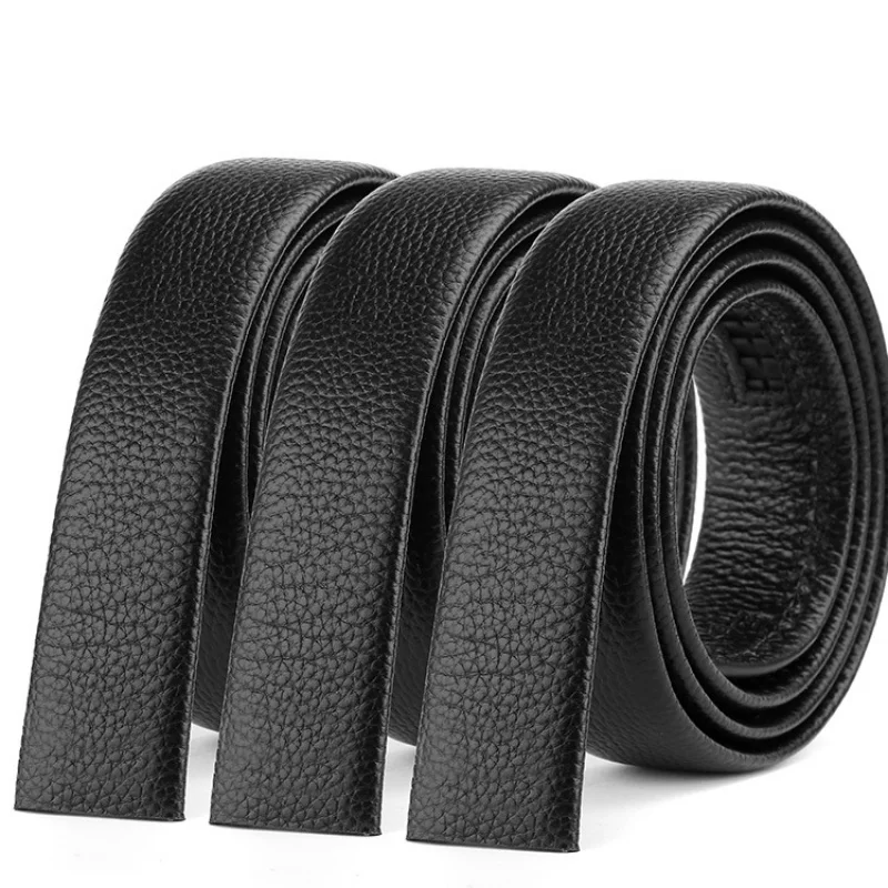 [Meimeier] Men's 3.5 Wide First Layer Cowhide Automatic Buckle Belt Belt without Buckle Litchi Pattern Belt Men