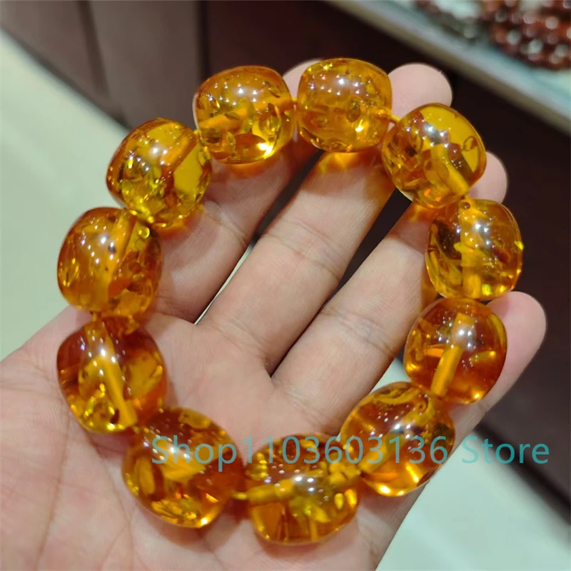 Flower Ambers Bracelet for Men Jewelry Accessories Baltic Amber Beads Elastic Beaded Bracelets Women Beeswax Bangles Gifts