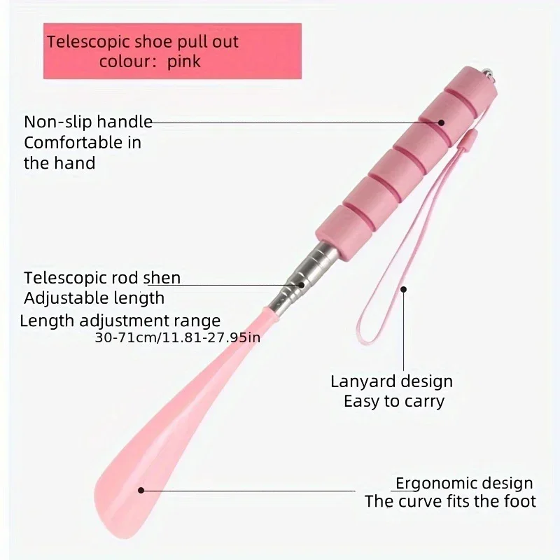 Stainless steel adjustable telescopic shoehorn freely adjustable plus long handle household shoehorn