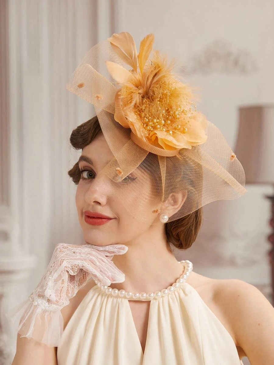 1Pc Fascinators Hats For Women Fancy Tea Party Hats Kentucky Derby Hats Feather Hair Clip For Wedding Party Church Hats - view 4