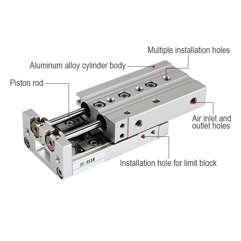 MXS Series Pneumatic Slide Cylinder MXS6 MXS8 MXS12 MXS16 MXS20 MXS25-10/20/30/40/50/75/100/125/150mm