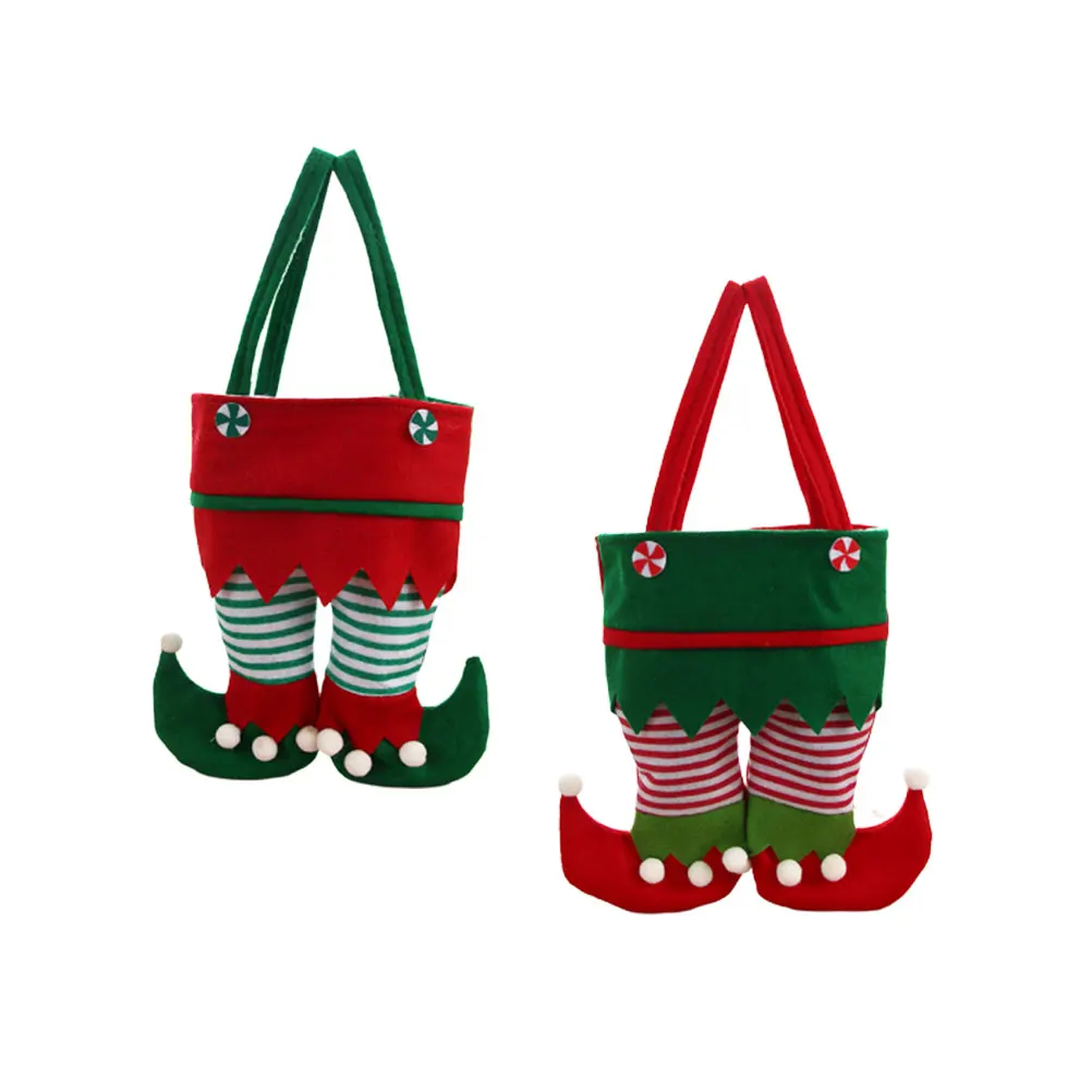 

2 pcs Elf Pants Shape Red Wine Bag Sock Design Portable Gift Tote Storage Bag Christmas Party Favor Decoration (Red