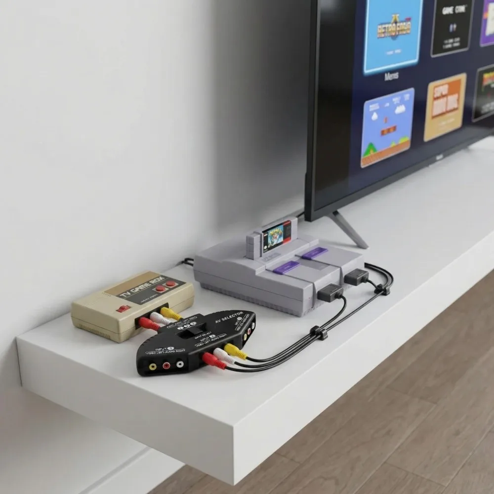 Compact 3 In 1 Out AV Switch With AV Cable Plug and Play Audio Video Selector AV Switch Box for DVD VCD VCR Game Console