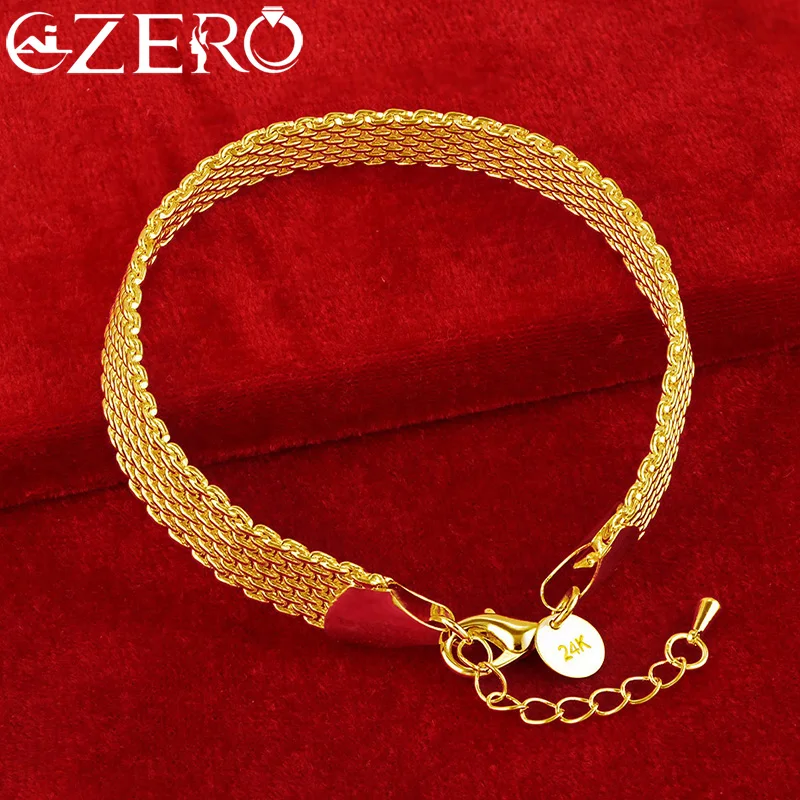 ALIZERO 18K złoto 10mm tkana bransoletka łańcuszkowa dla kobiet moda biżuteria akcesoria weselne urok prezent — zdjęcie 4