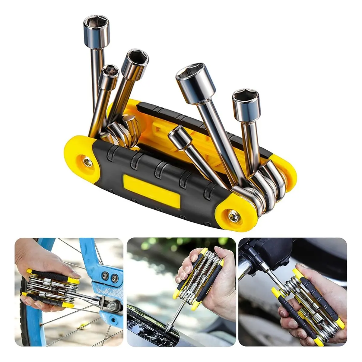 6 In1 Folding Socket Wrench Set Multi Functional Hex Spanner Hex Nut Driver Set Tamper Proof Torx Key Wrench Tool 5-12mm