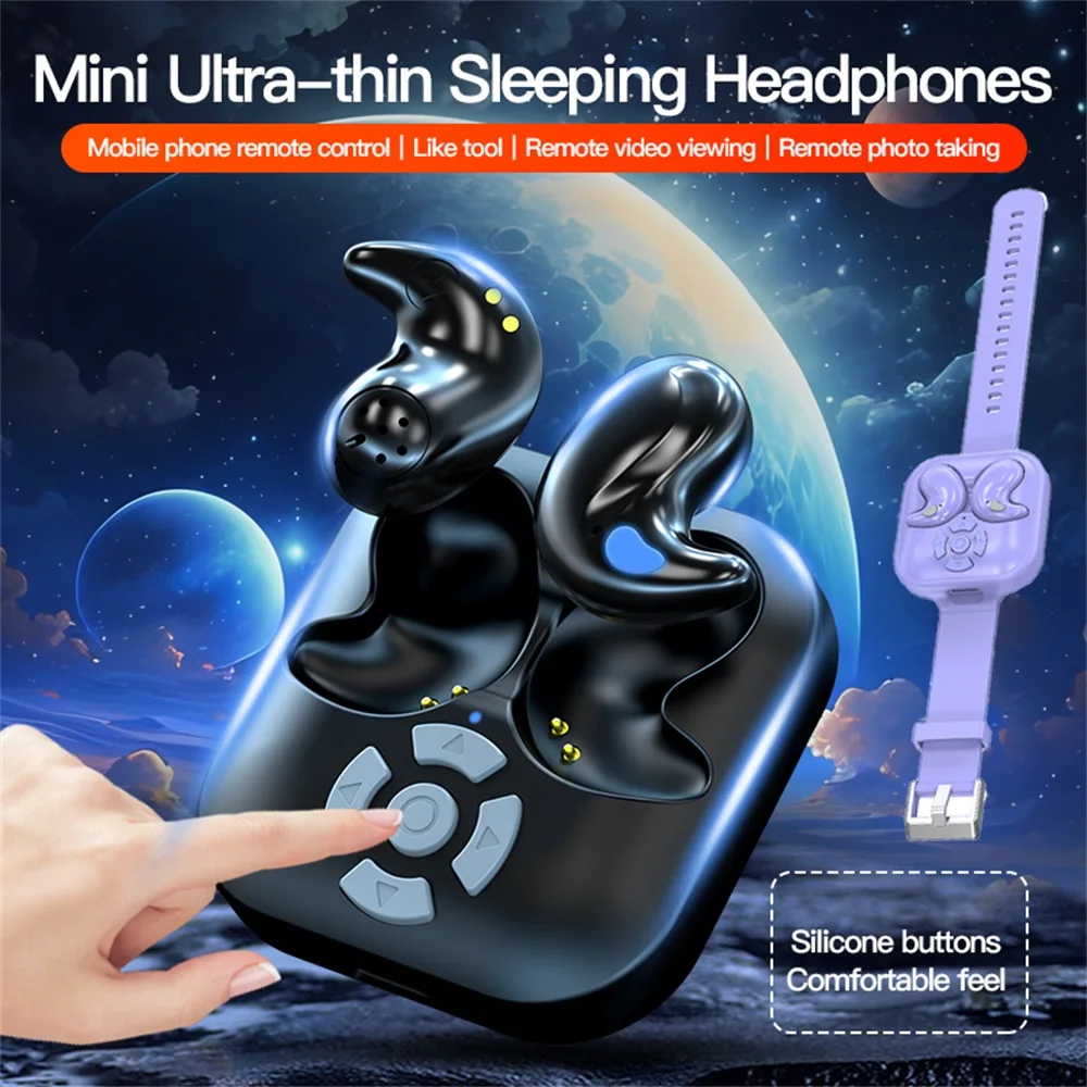 سماعات بلوتوث 5.4 صغيرة للنوم مع حزام ساعة مثل تحول الصفحة والتقاط الصور وسماعة أذن مقاومة للماء وجهاز تحكم عن بعد