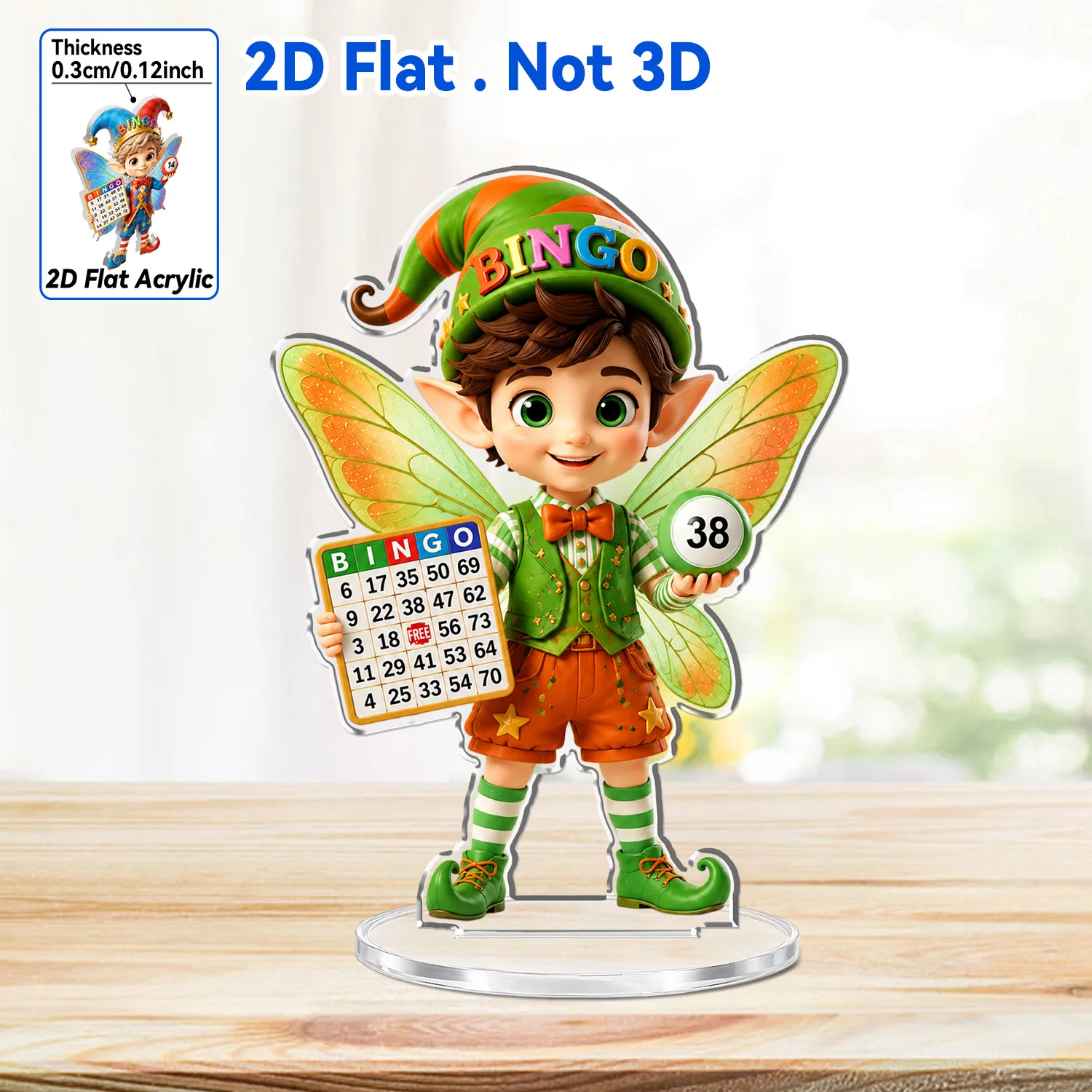 2D Flat 1pc for bingo Card Game Featuring Elves And Fairies, with Wings And Number Balls, Acrylic Tabletop Stand Decoration, Gam