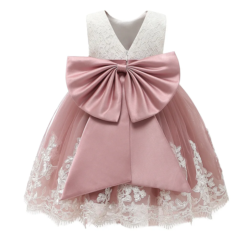 New European and American children's wedding dress sleeveless lace children's birthday performance host fluffy short skirt