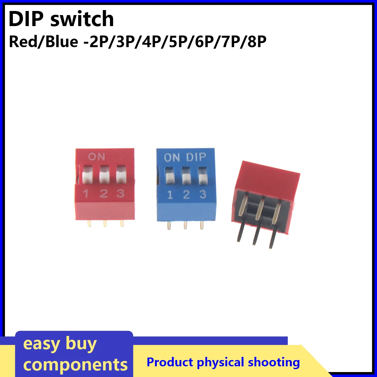 10/5pcs/lot DIP Switch Slide Type Red 2.54mm Pitch 2 Row DIP Toggle switches Dial switch 1p 2p 3p 4p 5p 6p 8p 7p 10p 12p