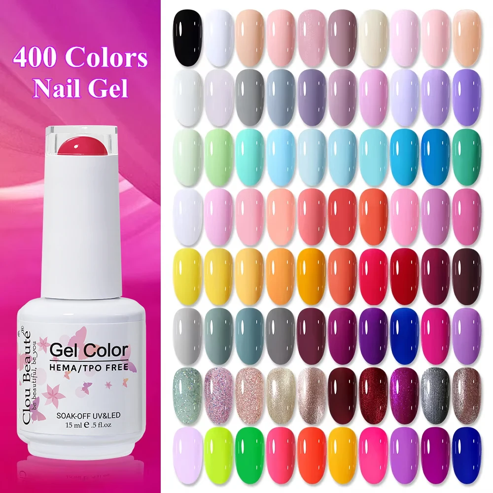 Clou Beaute 15ml Red Black White Green Neon Gel Nail Polish Base Top Coat Velvet Top 400 Colors Semi Permanent Gel Nail Varnish - Image 1