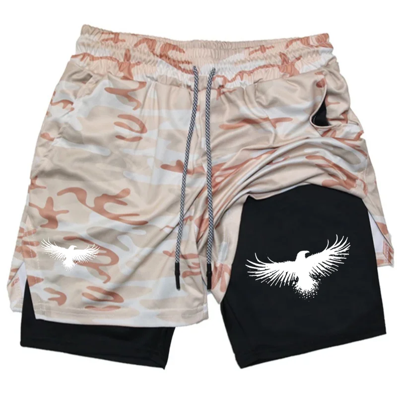 Harajuku Jogging Double Deck 2-in-1 Running Shorts for Men Gym Workout Compression with Comfortable Elastic Towel Loop Summer
