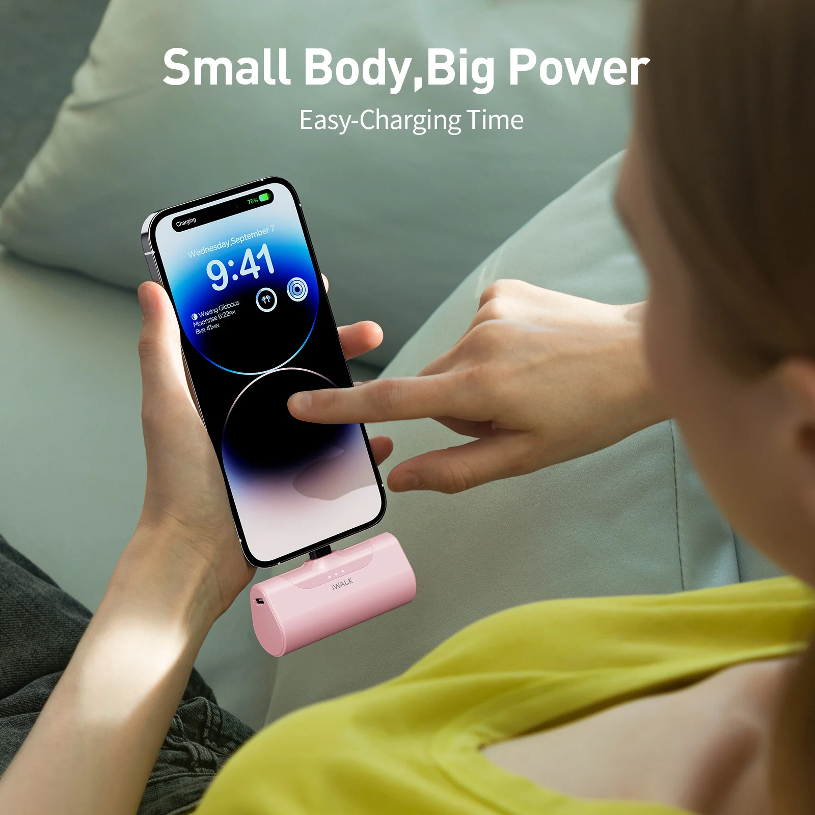 IWALK Mini Portable Capsule Cute Pocket Power Bank 4500mAh Mobile Power Bank Suitable for iPhone 14/13/12/11 Pro Lightning inter