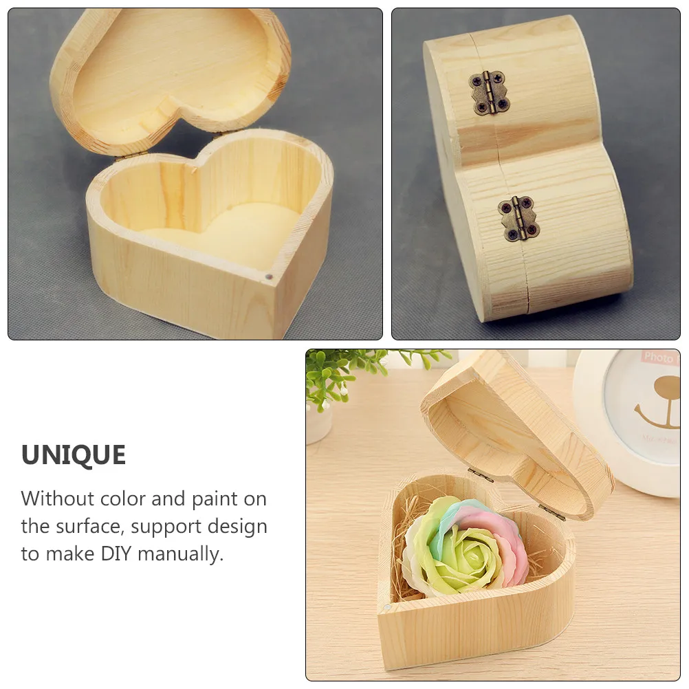 

1 шт. деревянная шкатулка для украшений в форме сердца, простая, для хранения, идеально подходит для поделок, DIY-проектов, рождественских украшений, многоразовая, экологичная