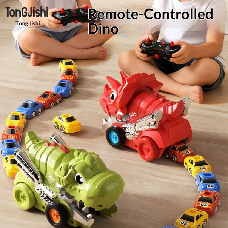 

TonGJishi Remote Control Electric Dinosaur Car That Eats Small Toy Cars For Kids Boys Toddler Perfect Birthday