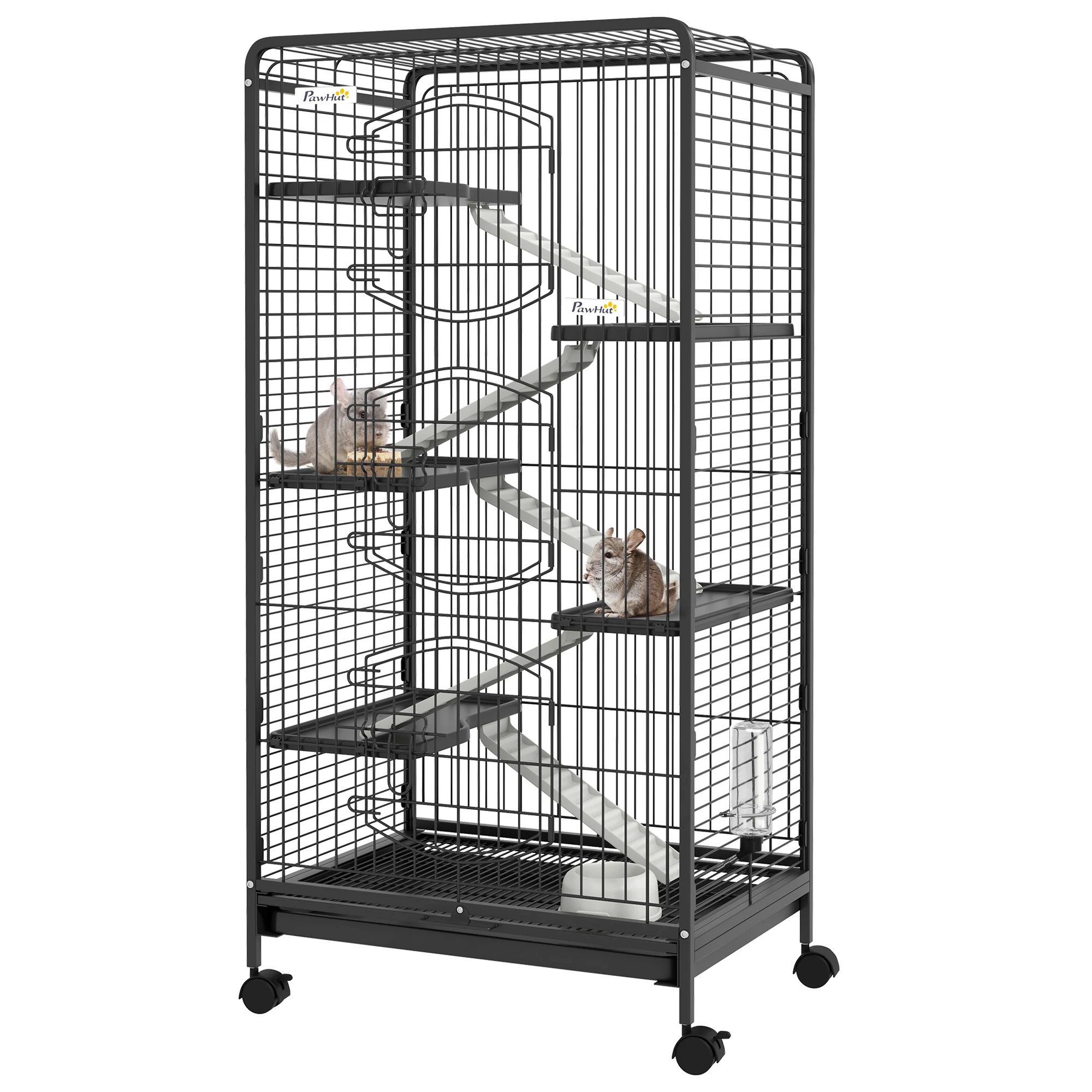 PawHut 6 level small animal cage with wheels 64x43,5x131 cm black