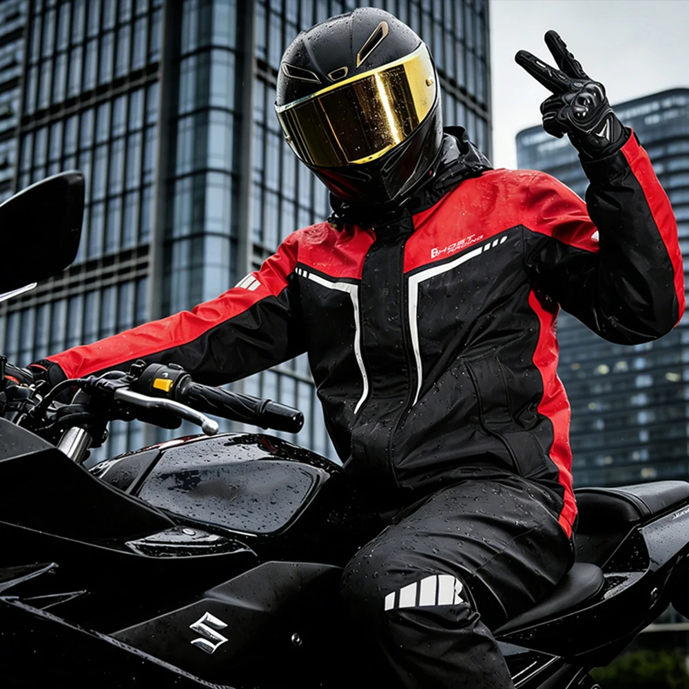 Motorcycle Raincoat Suits Men Waterproof Rain Gear Rain Jacket Reflective Work Rain Coats Lightweight Hiking Rainsuit M-4XL