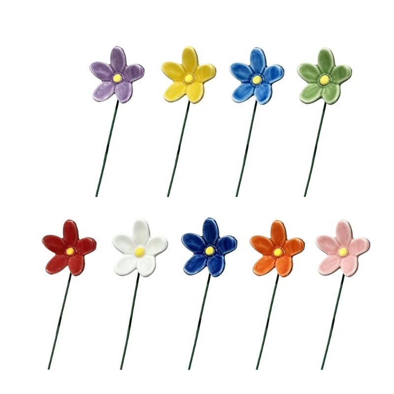 Ceramic Flower Water Dish Stake Handmade Garden Outdoor Accent, Shallow Bowl for Flower Pots, 14.6 In, 12 Piece Set B03E