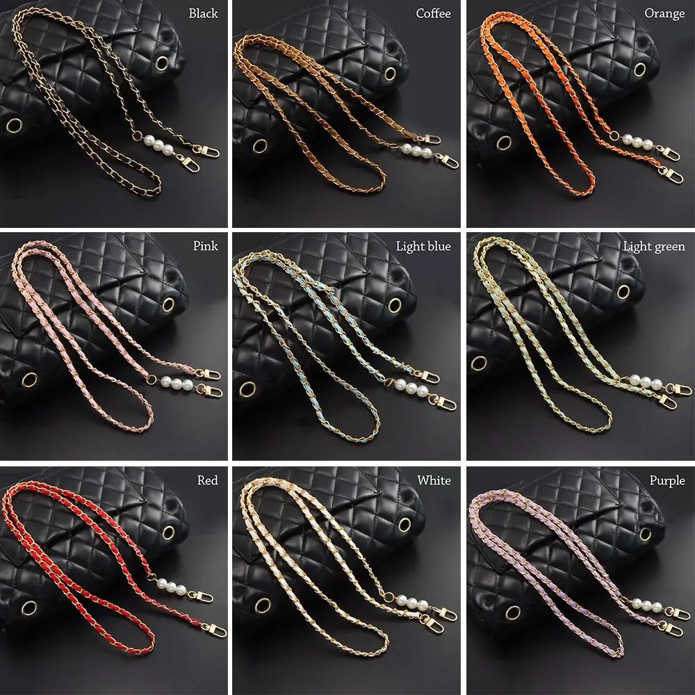 Replacement Bag Chain Women Girls Pearl Metal Shoulder Strap Detachable Leather Shoulder Bag Accessories