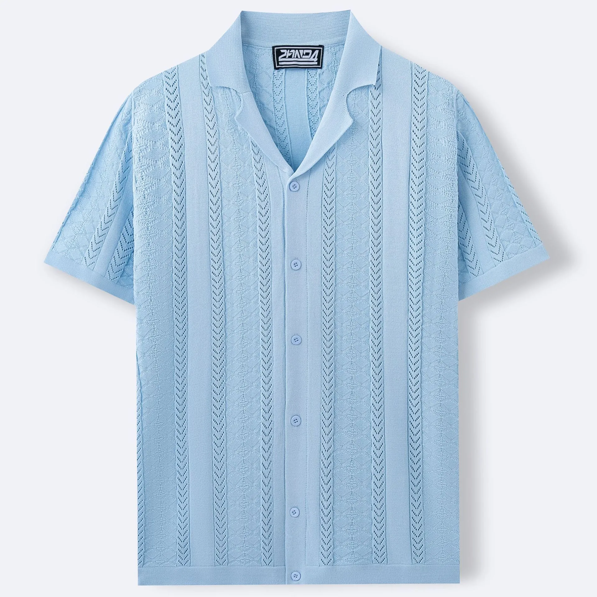 Cuban Collar Knitted Shirt Summer Jacquard Short Sleeved Casual Cardigan Polo T-Shirt Men'S Lapel Safari Wear Clothes 3 Colors