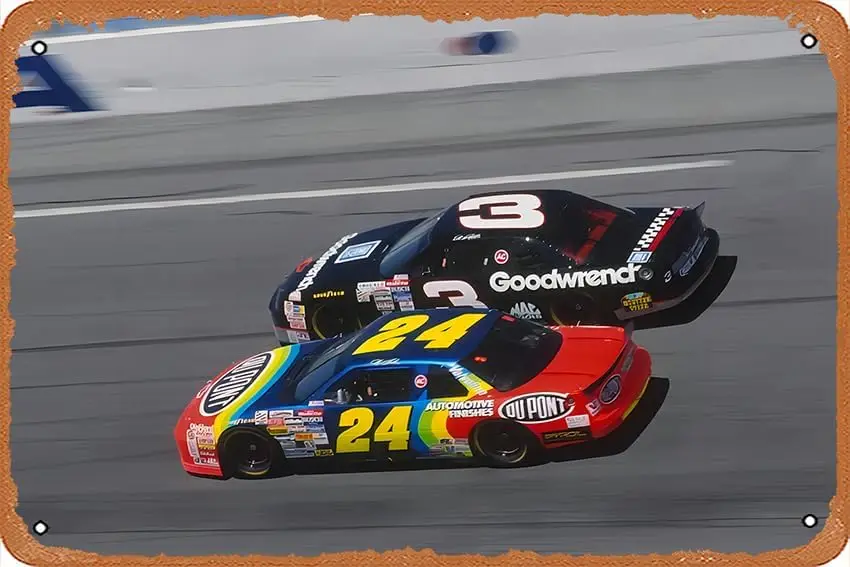 Jeff Gordon and Dale Earnhardt 1995 Race Poster Metal Signs Poster Wall Decor Design for Cafes Bar Pub Beer Club Wall Home  sign