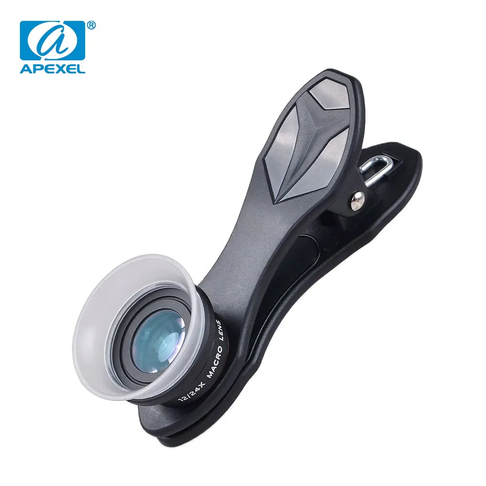 

APEXEL 2 in 1 Phone Lens Clip-On 12X Macro + 24X Super Macro Lens Kit for iPhone XS 8 7 6s 6 Plus IOS Android Smartphones 24XM