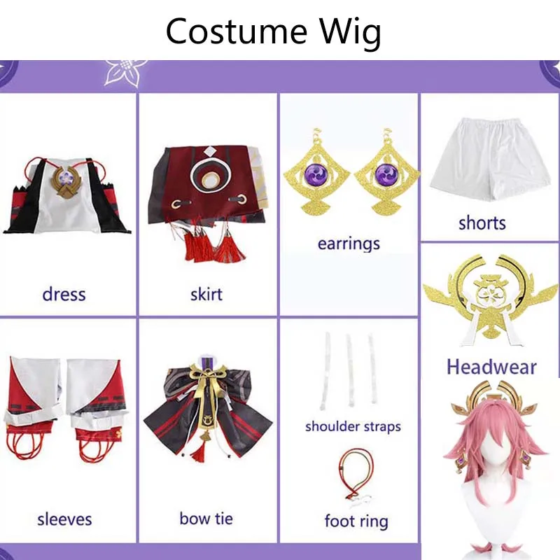 Yae Miko Volledige Set Guuji Yae Cosplay Kostuum Pruik Earning Hoofddeksels Oren Staart voor Comic Con - afbeelding 1
