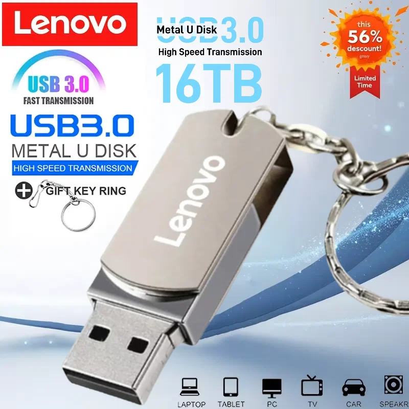 

Lenovo 16TB Pen Drive 2TB USB 3.2 Flash Drive Super High Speed Transfer Metal Mini U Disk Type C Memory Waterproof Disk PenDrive