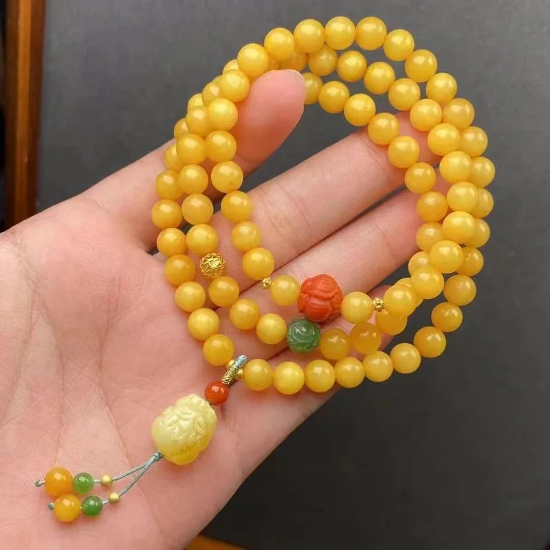 Natural Beeswax Old Honey 3-Row Bracelet Buddha Beads Jewelry Fashionable And Versatile