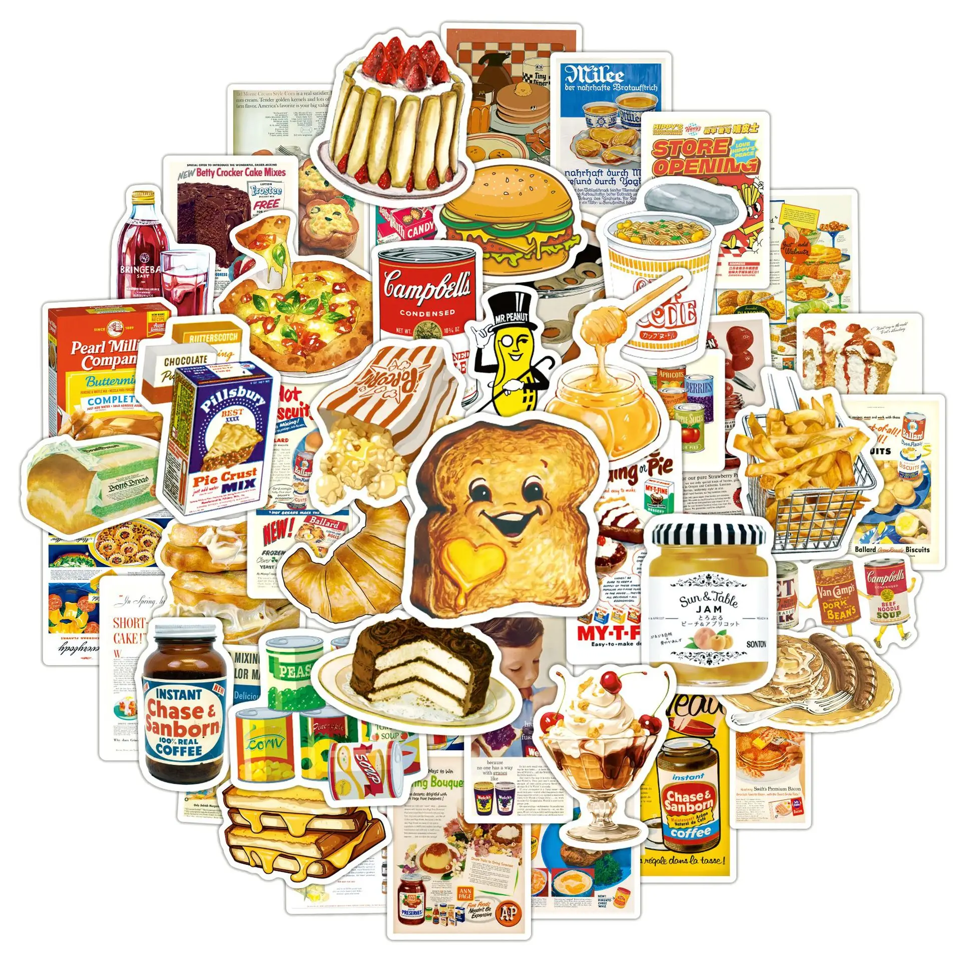 10/30/50PCS Cute Retro Food Ins Style Poster Sticker DIY Phone Laptop Luggage Skateboard Graffiti Decals Fun for Kid Gift