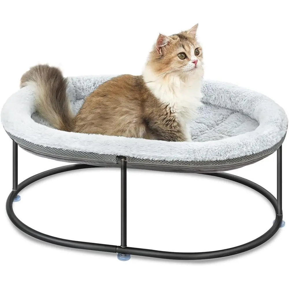 

Elevated Cat Hammock Bed, Warm Cuddle Cats Bed with Detachable Pad Cover, Portable Pet Bed Raised Cuddler for Small Pets, Oval C