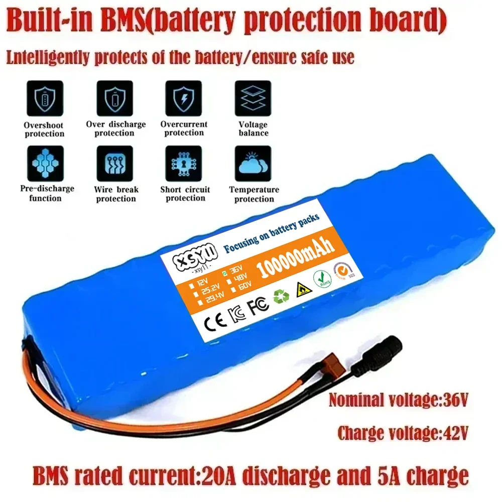 2024 Upgrade 36V 100000mAh 10S3P 36v Electric Scooter Battery Pack 36v Battery Scooter 18650 Lithium M365 Electric Scooter