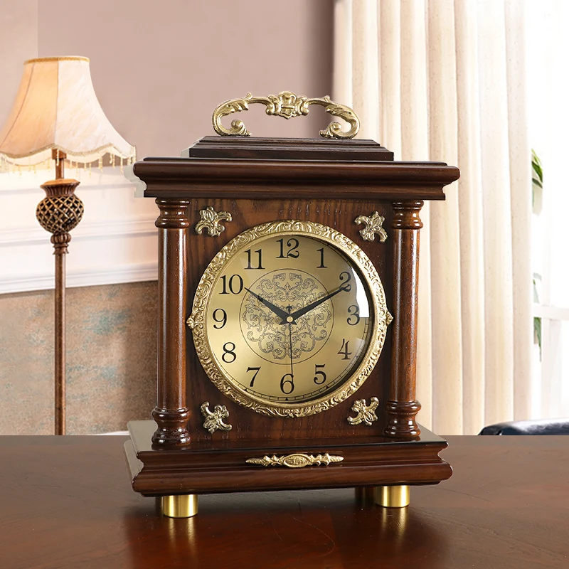 New Chinese-style retro desk clock, living room clock, household pendulum table silent classical clock, table clock decorative p