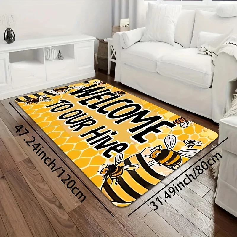 VIKAMA Bee Hive Welcomes Anti-Slip and Absorbent Floor Mat for Entrance, Kitchen and Farmhouse Home Decoration