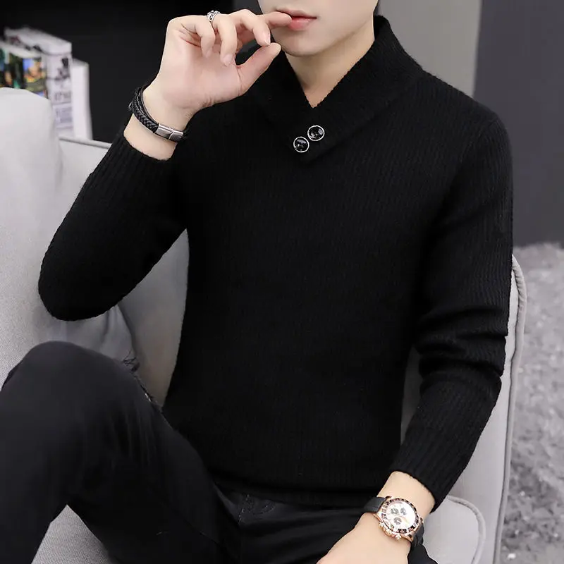 Fashion Solid Color Knitted Button Spliced All-match Sweaters Men\'s Clothing 2022 Autumn New Casual Pullovers Loose Korean Tops