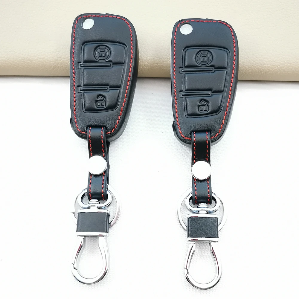 2-Tasten Leder Autoschlüssel-Hülle Schlüsselanhänger für Chery Tiggo 2 3X 3 5 2020 2021 Fulwin 2 Eastar Zubehör FOB