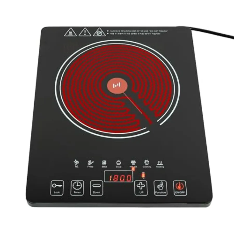 

Portable Electric Ceramic Hob 1800W Induction Cooktop with Touch Control LED Display 8 Power Levels 4H Timer in Black for Home